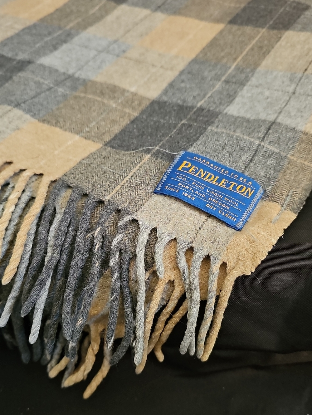 Pendleton Wool Plaid Fringe Throw - Gray & Tan